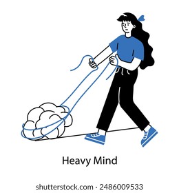 Well-designed doodle mini illustration of heavy mind 