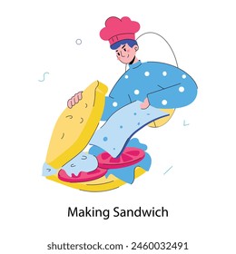 Una mini ilustración de garabato bien diseñado de hacer sándwich 