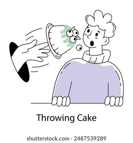 A well-designed doodle mini illustration of throwing cake 