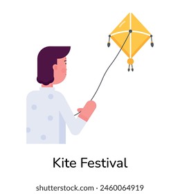 Icono de personaje plano bien diseñado del festival de cometas 