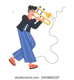 Well-designed flat character icon of trombonist