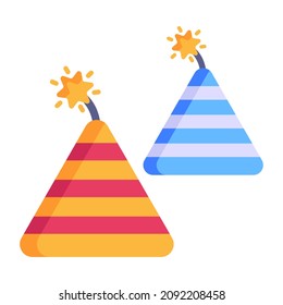 Un ícono plano bien diseñado de galletas de cono, celebración festiva 