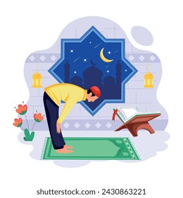A well-designed flat illustration of muslim prayer