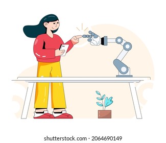 A well-designed flat illustration of robotic interaction 