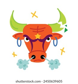 A well-designed flat sticker of angry bull head 