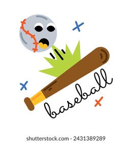 Ein gut gestalteter flacher Aufkleber des Baseballsports 