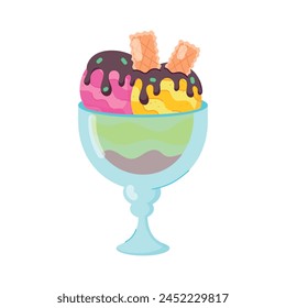 Well-designed flat sticker of sundae bowl