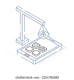 Un icono bien diseñado de creación de aplicaciones, diseño isométrico 