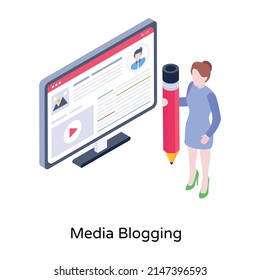 A well-designed isometric icon of media blogging 

