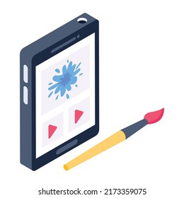 A well-designed isometric icon of mobile painting 