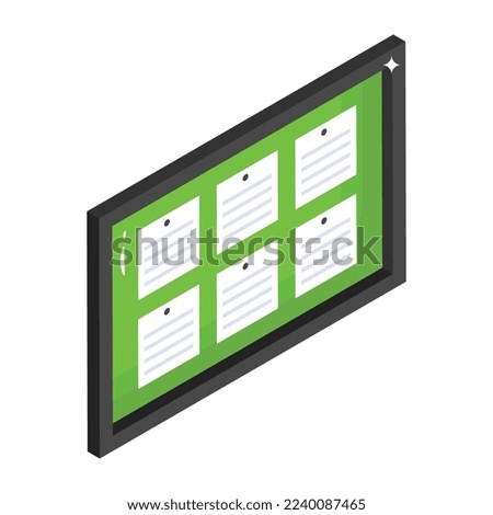 A well-designed isometric icon of noticeboard