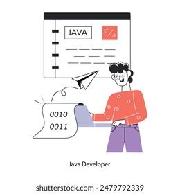 A well-designed linear mini illustration of a java developer 