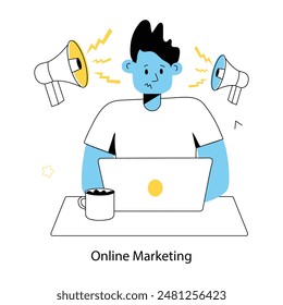 Mini ilustración lineal bien diseñada de marketing de megáfonos 
