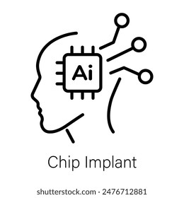 A well-designed outline icon of ai chip implant 