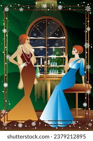 Well-dressed human during a festive dinner with friends on New Year s Eve at the luxury restaurant or home. Concept for holiday, winter holidays, New Year, Christmas