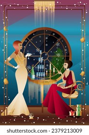 Well-dressed human during a festive dinner with friends on New Year s Eve at the luxury restaurant or home. Concept for holiday, winter holidays, New Year, Christmas