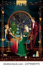Well-dressed human during a festive dinner with friends on New Year s Eve at the luxury restaurant or home. Concept for holiday, winter holidays, New Year, Christmas