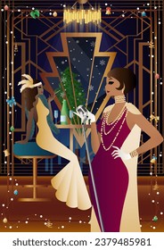 Well-dressed human during a festive dinner with friends on New Year s Eve at the luxury restaurant or home. Concept for holiday, winter holidays, New Year, Christmas