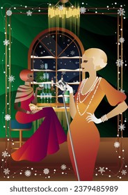 Well-dressed human during a festive dinner with friends on New Year s Eve at the luxury restaurant or home. Concept for holiday, winter holidays, New Year, Christmas