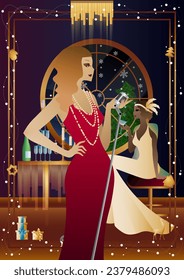 Well-dressed human during a festive dinner with friends on New Year s Eve at the luxury restaurant or home. Concept for holiday, winter holidays, New Year, Christmas