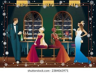 Well-dressed human during a festive dinner with friends on New Year s Eve at the luxury restaurant or home. Concept for holiday, winter holidays, New Year, Christmas