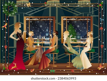 Well-dressed human during a festive dinner with friends on New Year s Eve at the luxury restaurant or home. Concept for holiday, winter holidays, New Year, Christmas