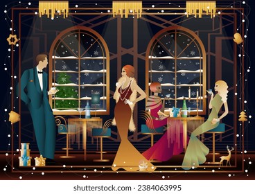 Well-dressed human during a festive dinner with friends on New Year s Eve at the luxury restaurant or home. Concept for holiday, winter holidays, New Year, Christmas