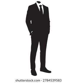 A well-dressed man stands confidently against a plain, neutral background. He is wearing a dark grey, double-breasted suit with subtle pinstripes, a white dress shirt, and a dark blue tie. His hands a.