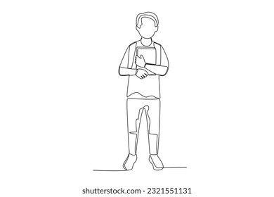 A well-dressed student to school. Back to school one-line drawing