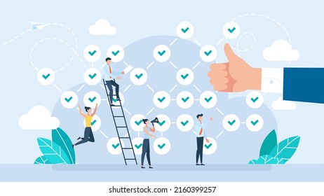 Well-established System, Well-coordinated Work. Happy Employees. Flowchart Icon. The Structure Of Finding Solutions To Business Problems. Business Illustration For UI, Mobile App, Web. Flat Design