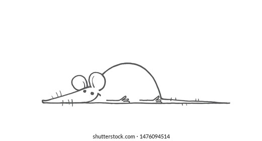 well-fed and happy rat, resting mouse, freehand drawing, vector image