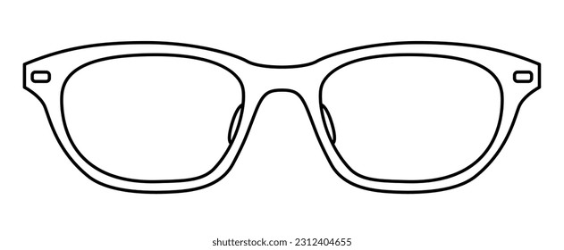 Wellington frame glasses fashion accessory illustration. Sunglass front view for Men, women, unisex silhouette style, flat rim spectacles eyeglasses with lens sketch style outline isolated on white