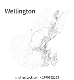 Wellington map. Detailed map of Wellington city administrative area. Cityscape panorama. Royalty free vector illustration. Outline map with highways, streets, rivers. Tourist decorative street map.