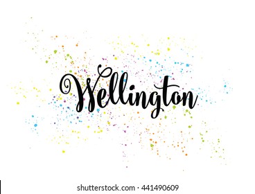 Wellington, New Zealand. Capital city typography lettering design. Hand drawn brush calligraphy, text for greeting card, t-shirt, post card, poster. Isolated vector illustration.