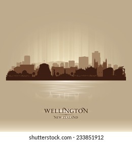 Wellington New Zealand city skyline vector silhouette illustration
