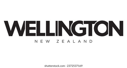 Wellington in the New Zealand emblem for print and web. Design features geometric style, vector illustration with bold typography in modern font. Graphic slogan lettering isolated on white background.