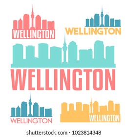 Wellington New Zealand Flat Icon Skyline Vector Silhouette Design Set Logo.