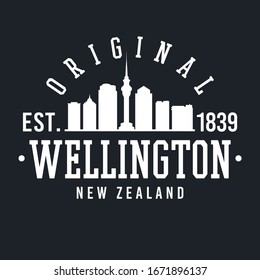 Wellington, New Zealand Skyline Original. A Logotype Sports College and University Style. Illustration Design.