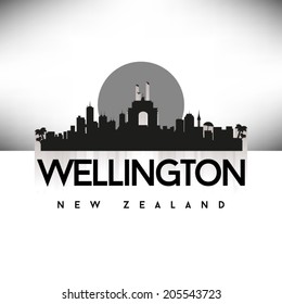 Wellington New Zealand skyline silhouette design, vector illustration.