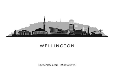 Wellington Skyline with New Zealand, Vector, and Cityscape.