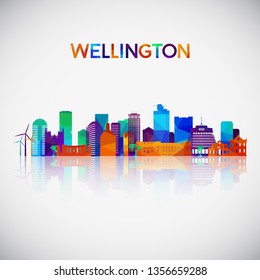 Wellington skyline silhouette in colorful geometric style. Symbol for your design. Vector illustration.