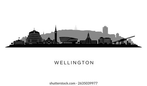 Wellington Skyline Silhouette with New Zealand.