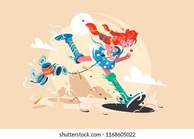 Well-known fairy tale character pippi long stocking. Cartoon funny girl. Vector illustration