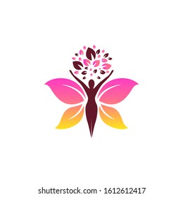Wellnes logo template vector icon,Wellnes symbol vector icon illustration,elegant design,people with leaf