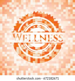 Wellness abstract orange mosaic emblem with background