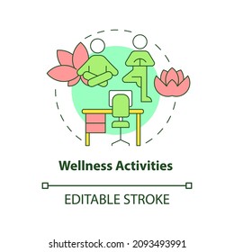 Wellness activities concept icon. Meditation and resilience. Yoga exercises abstract idea thin line illustration. Isolated outline drawing. Editable stroke. Roboto-Medium, Myriad Pro-Bold fonts used