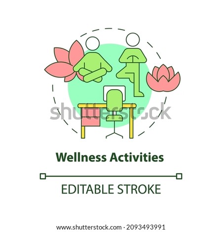 Wellness activities concept icon. Meditation and resilience. Yoga exercises abstract idea thin line illustration. Isolated outline drawing. Editable stroke. Roboto-Medium, Myriad Pro-Bold fonts used