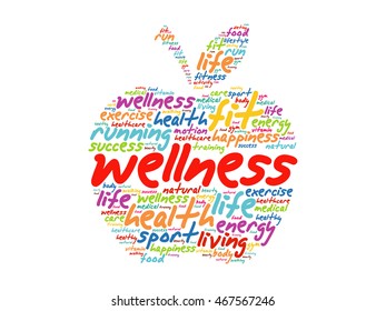 Wellness apple word cloud collage, health concept background
