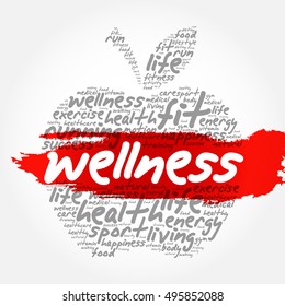 Wellness apple word cloud collage, health concept background