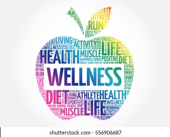 Wellness apple word cloud collage, health concept background